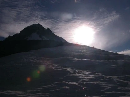 Sun Setting Over Mount Hood Snowfield