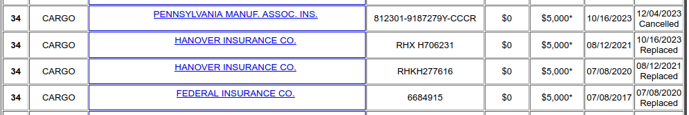 A screenshot of their insurer history